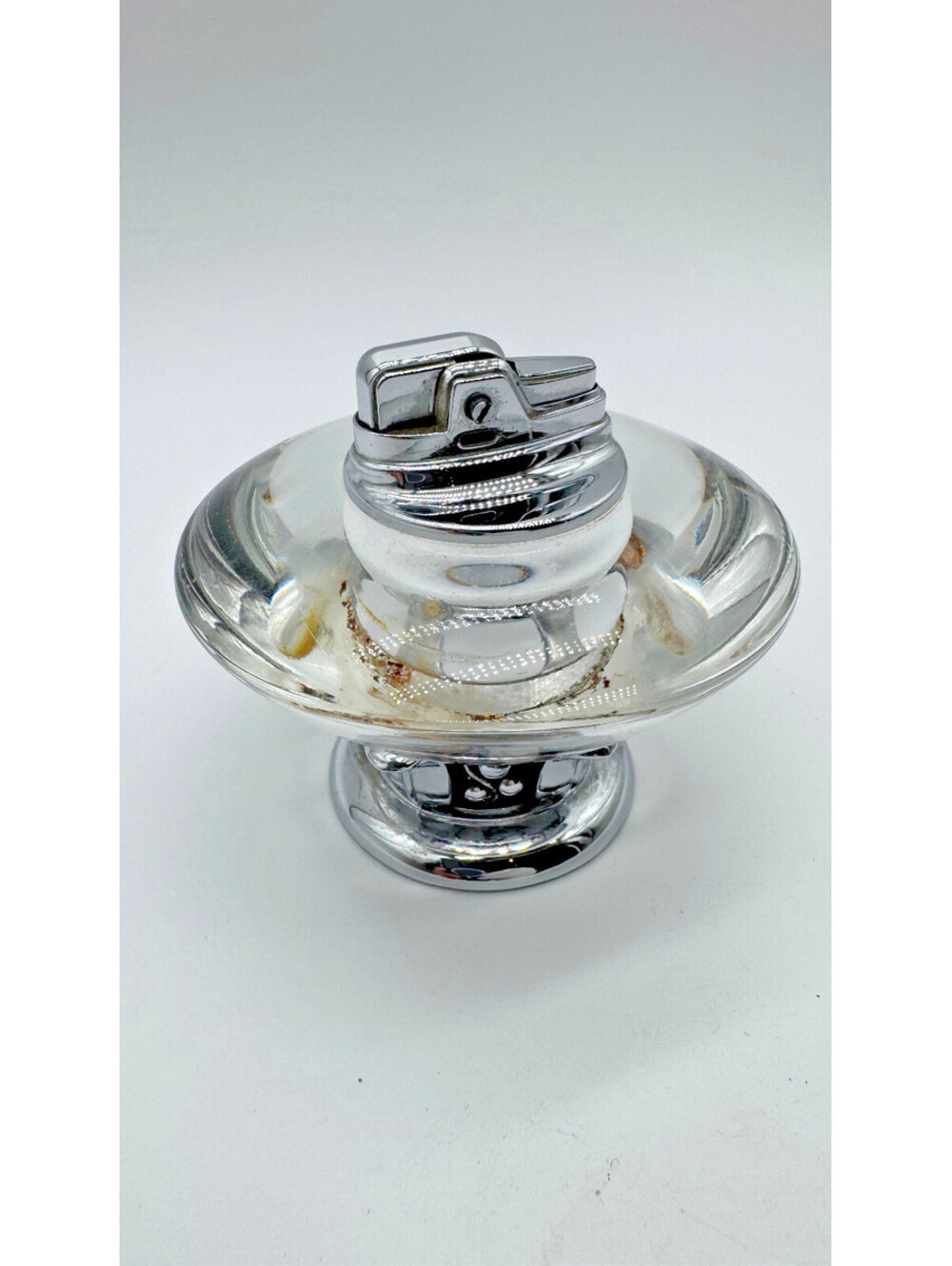 Vintage Ronson Nordic Varaflame Table Lighter Clear Crystal Glass Pedestal Base